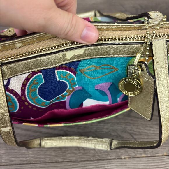 Coach Tote Purse Poppy C Signature Print Gold Trim Rainbow Graffiti F1220-F19434 - Picture 9 of 16